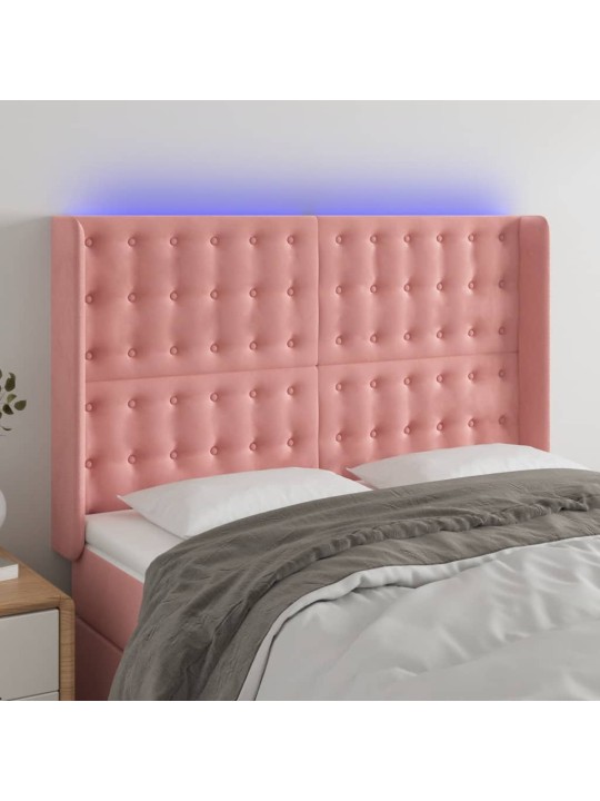 Čelo postele s led růžové 147 x 16 x 118/128 cm samet