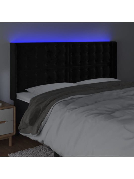 Čelo postele s led černé 163 x 16 x 118/128 cm samet