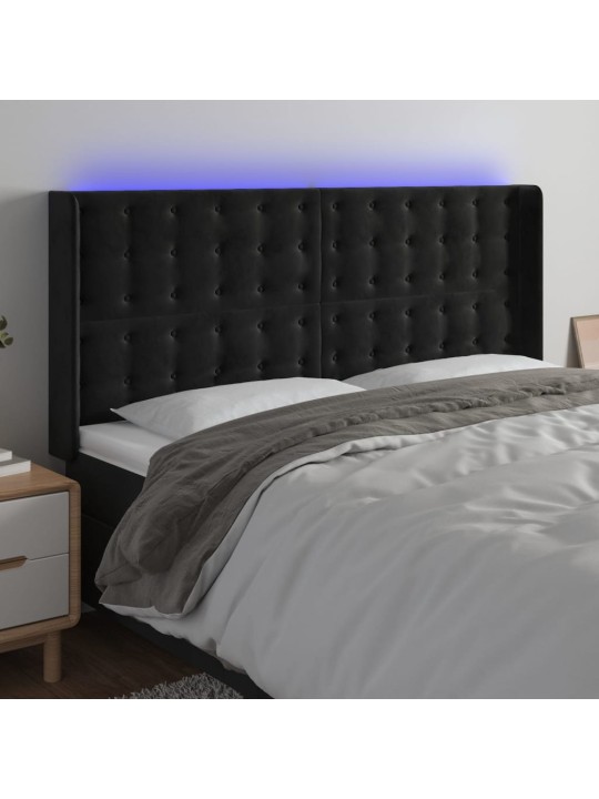 Čelo postele s led černé 163 x 16 x 118/128 cm samet