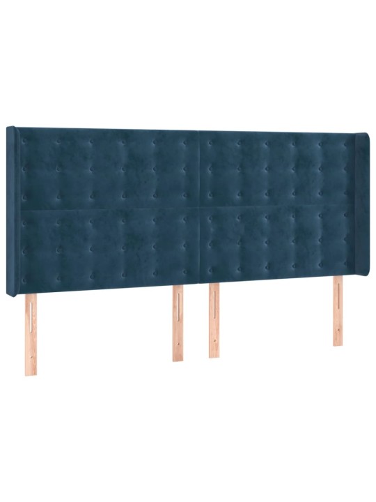 Čelo postele s led tmavě modré 163 x 16 x 118/128 cm samet