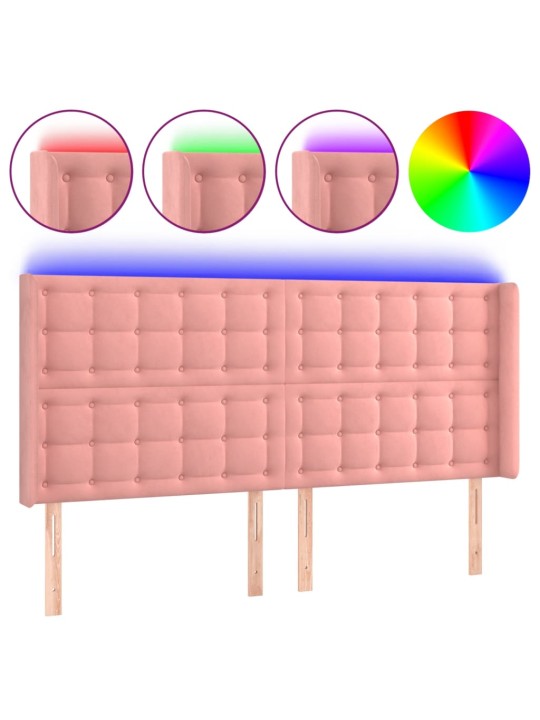 Čelo postele s LED růžové 163 x 16 x 118/128 cm samet