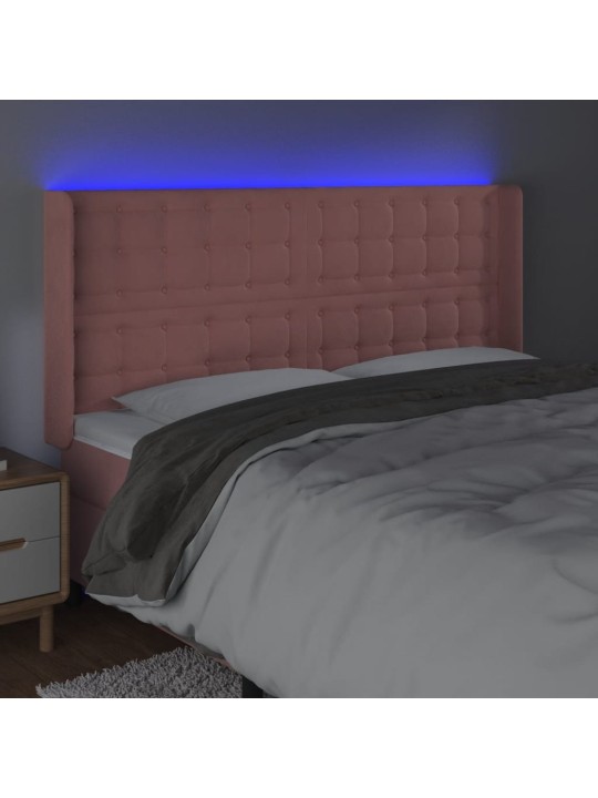 Čelo postele s LED růžové 163 x 16 x 118/128 cm samet