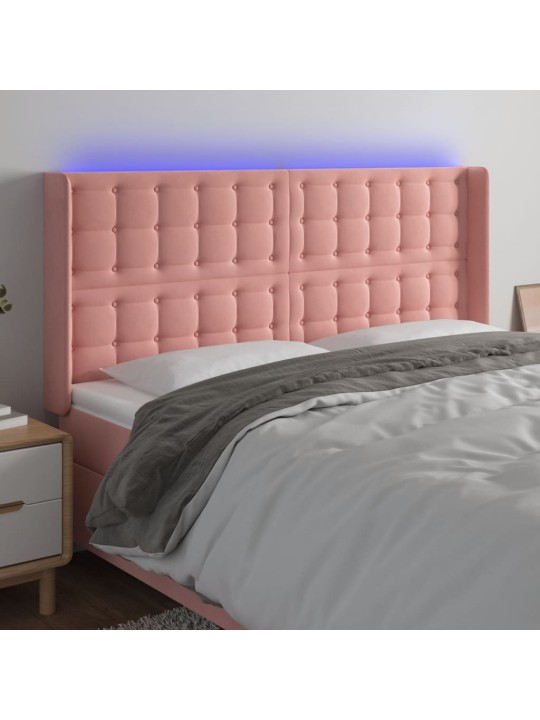 Čelo postele s LED růžové 163 x 16 x 118/128 cm samet