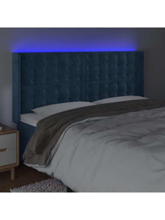 Čelo postele s led tmavě modré 183 x 16 x 118/128 cm samet