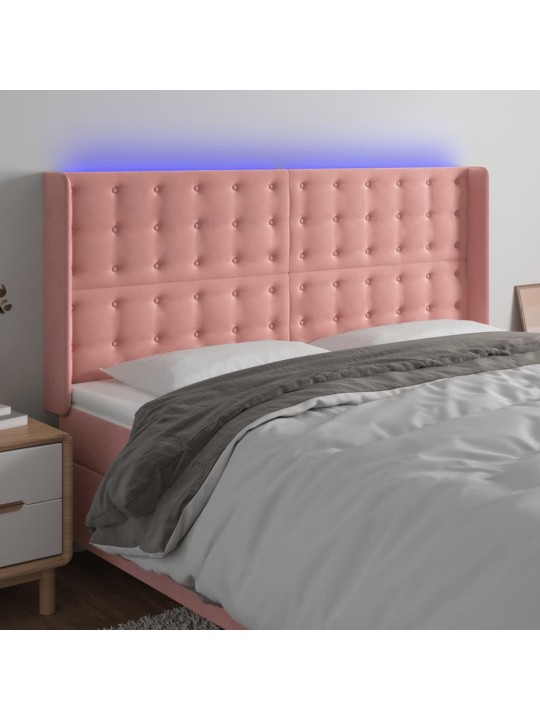 Čelo postele s led růžové 183 x 16 x 118/128 cm samet