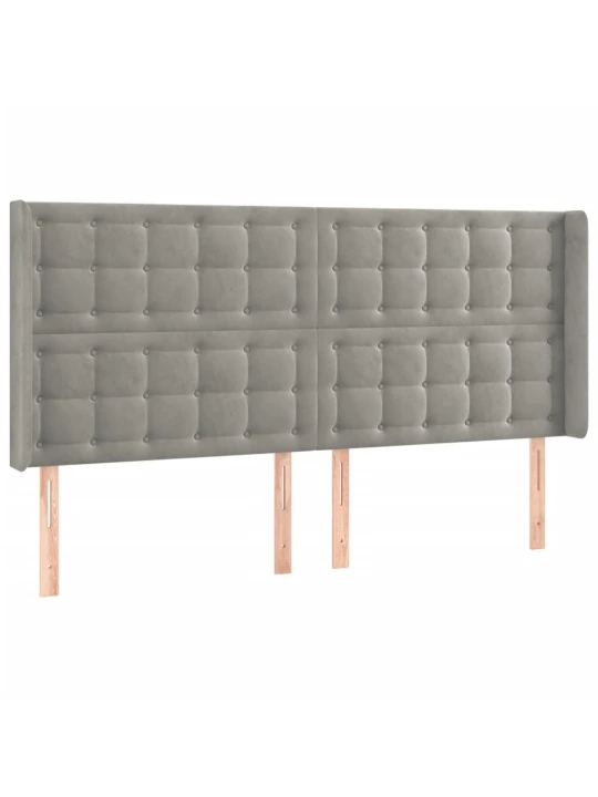 Čelo postele s LED světle šedé 203 x 16 x 118/128 cm samet