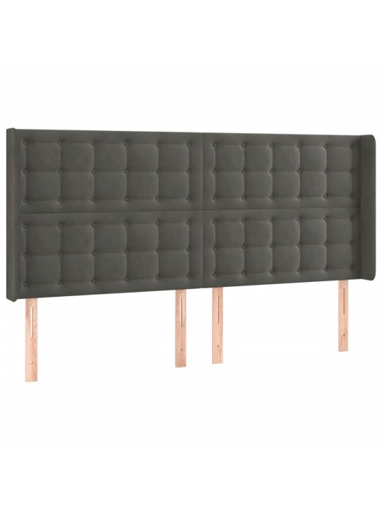 Čelo postele s LED tmavě šedé 203 x 16 x 118/128 cm samet