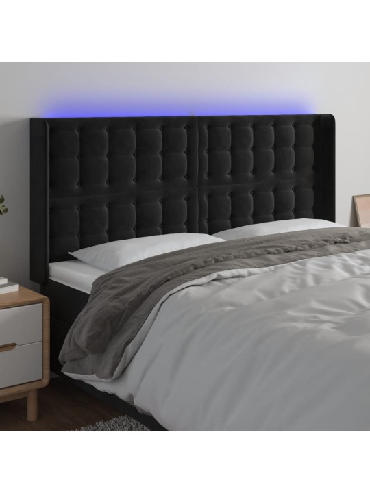 Čelo postele s LED černé 203 x 16 x 118/128 cm samet