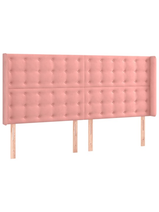 Čelo postele s led růžové 203 x 16 x 118/128 cm samet