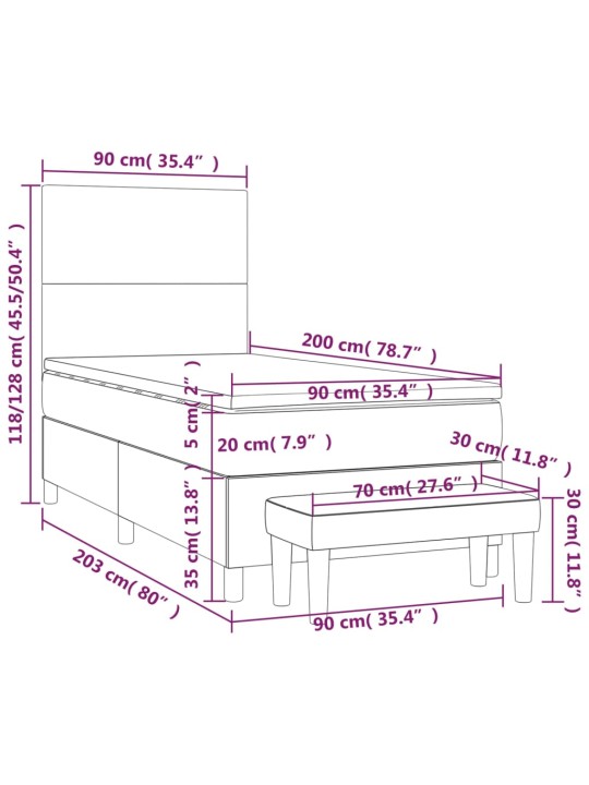 Box spring postel s matrací tmavě šedá 90x200 cm textil