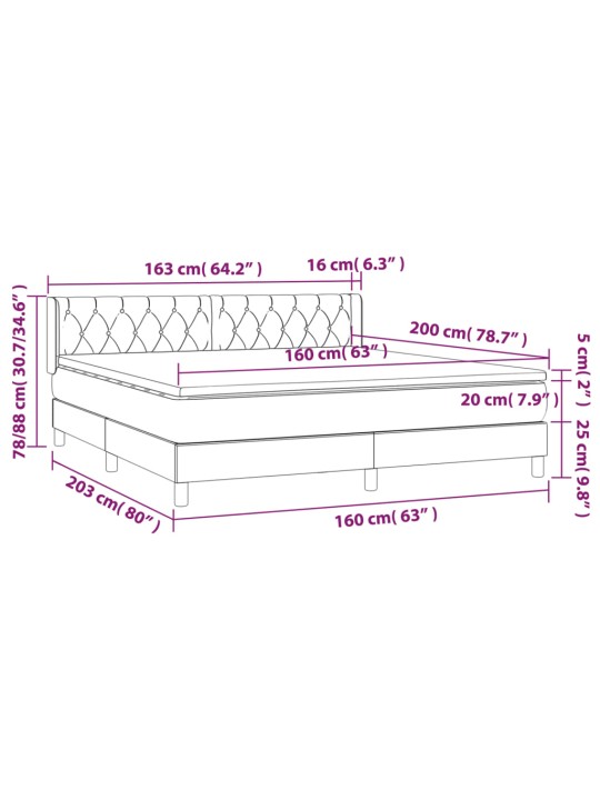 Box spring postel s matrací tmavě šedá 160x200 cm textil
