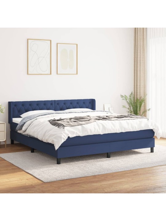Box spring postel s matrací modrá 160x200 cm textil