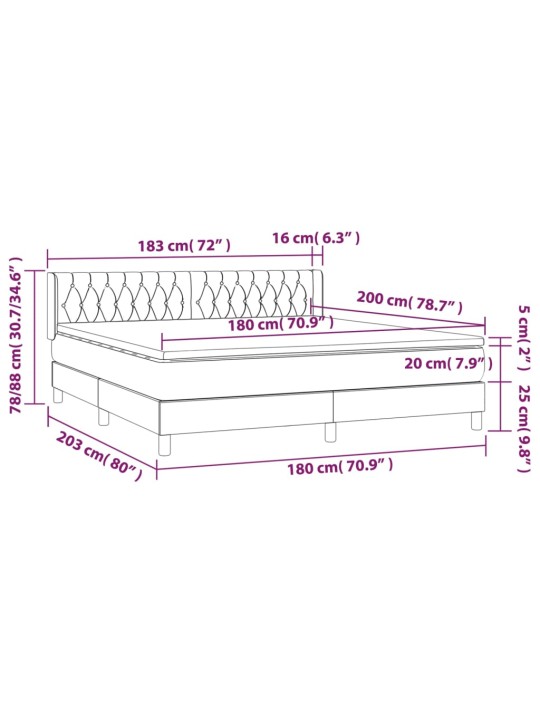 Box spring postel s matrací tmavě šedá 180x200 cm textil