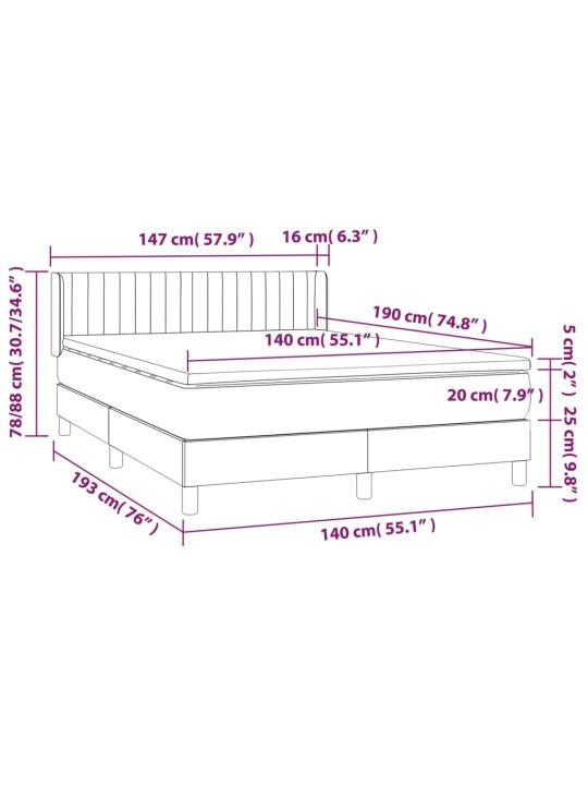 Box spring postel s matrací tmavě šedý 140 x 190 cm textil