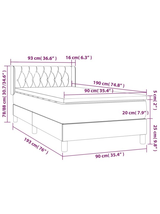 Box spring postel s matrací tmavě šedá 90x190 cm textil