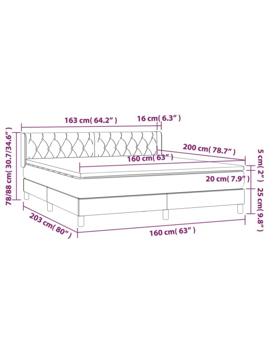 Box spring postel s matrací tmavě šedá 160x200 cm textil