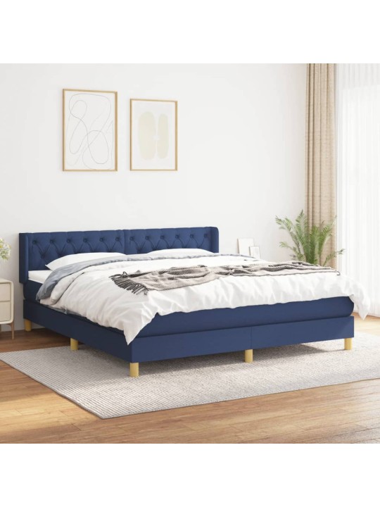 Box spring postel s matrací modrá 160x200 cm textil