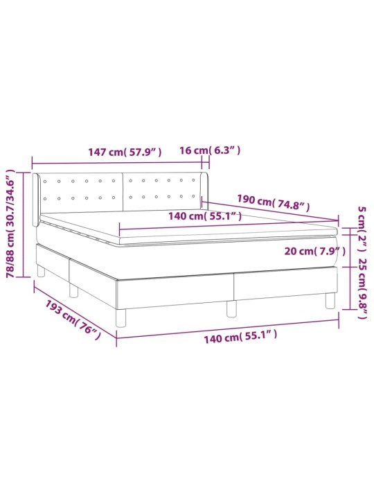 Box spring postel s matrací tmavě šedý 140 x 190 cm textil