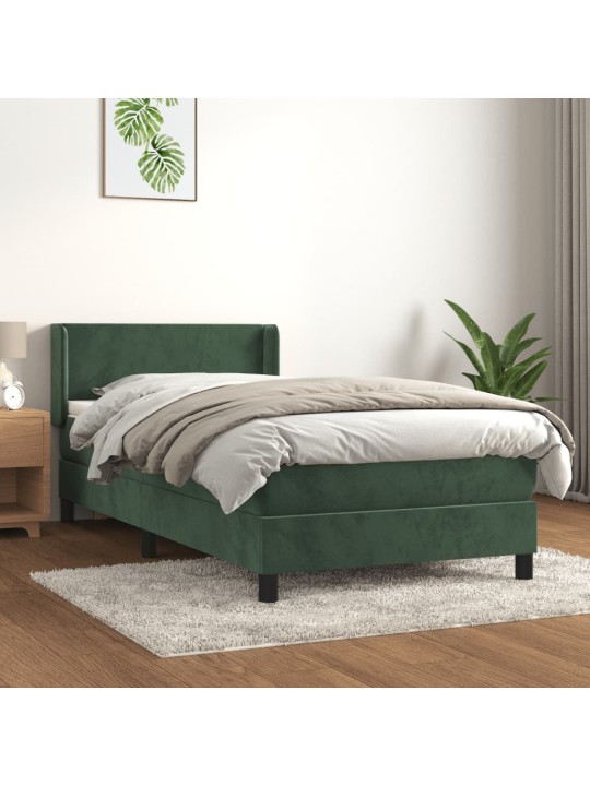 Box spring postel s matrací tmavě zelená 90x190 cm samet