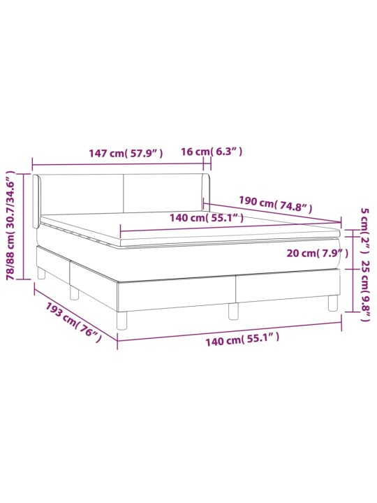 Box spring postel s matrací tmavě šedý 140 x 190 cm samet