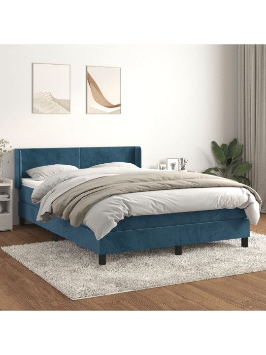 Box spring postel s matrací tmavě modrá 140x190 cm samet