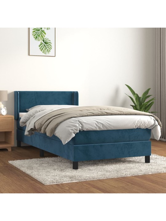 Box spring postel s matrací tmavě modrá 90x200 cm samet