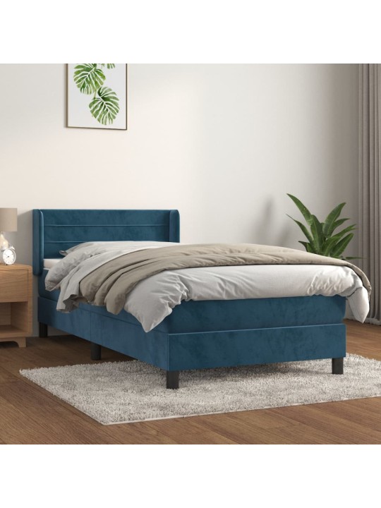 Box spring postel s matrací tmavě modrá 90x190 cm samet