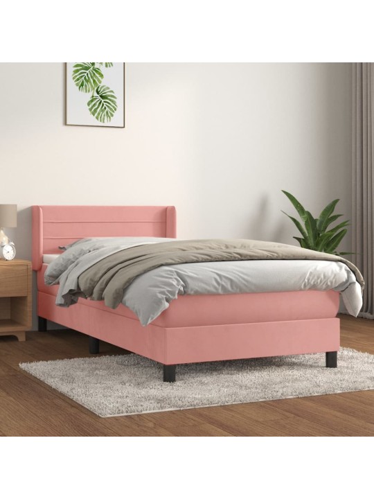 Box spring postel s matrací růžová 90x200 cm samet