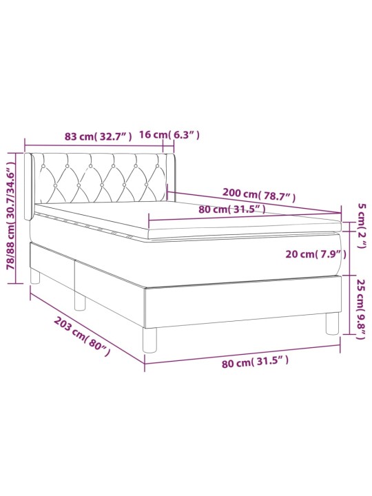 Box spring postel s matrací tmavě šedá 80 x 200 cm samet