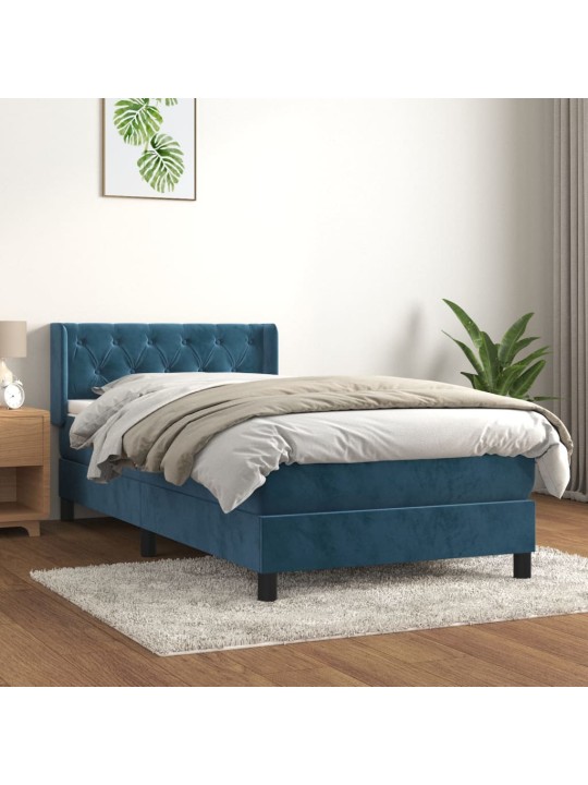 Box spring postel s matrací tmavě modrá 80 x 200 cm samet