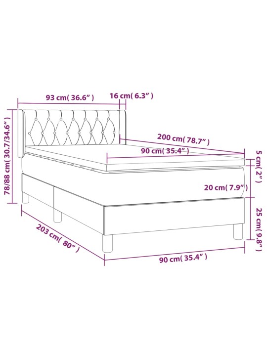Box spring postel s matrací tmavě šedá 90x200 cm samet