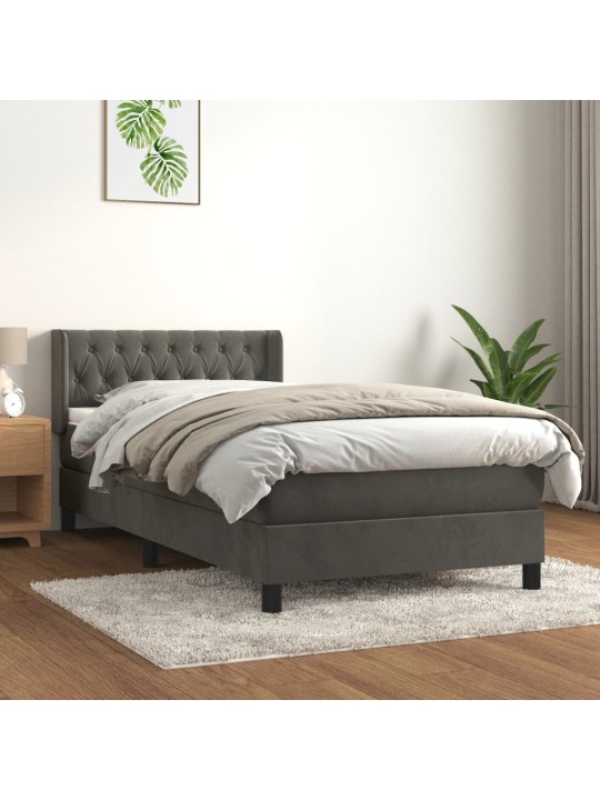 Box spring postel s matrací tmavě šedá 90x200 cm samet