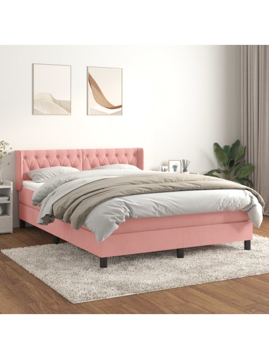 Box spring postel s matrací růžová 140x200 cm samet