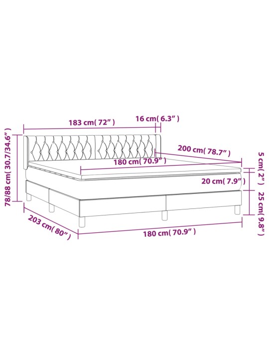Box spring postel s matrací tmavě šedá 180x200 cm samet