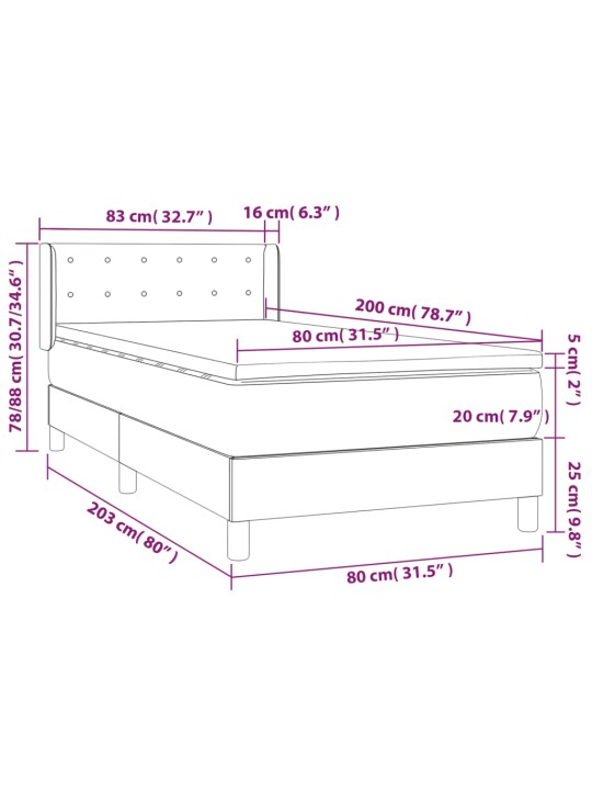 Box spring postel s matrací tmavě zelená 80 x 200 cm samet