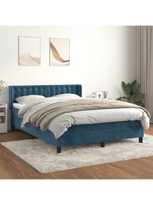 Box spring postel s matrací tmavě modrá 140x190 cm samet