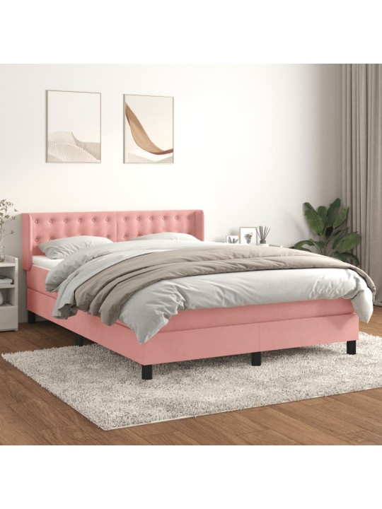 Box spring postel s matrací růžová 140x190 cm samet