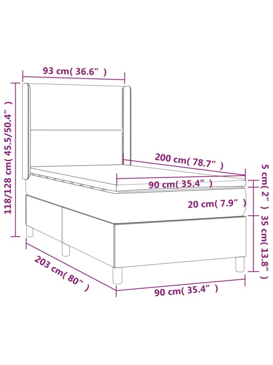 Box spring postel s matrací tmavě šedá 90x200 cm textil