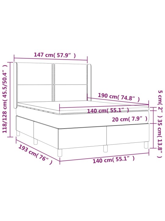 Box spring postel s matrací tmavě šedý 140 x 190 cm textil