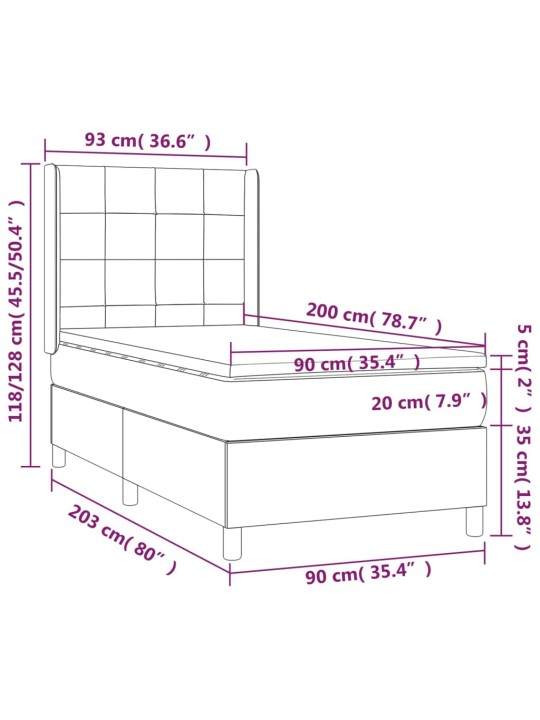 Box spring postel s matrací tmavě šedá 90x200 cm textil