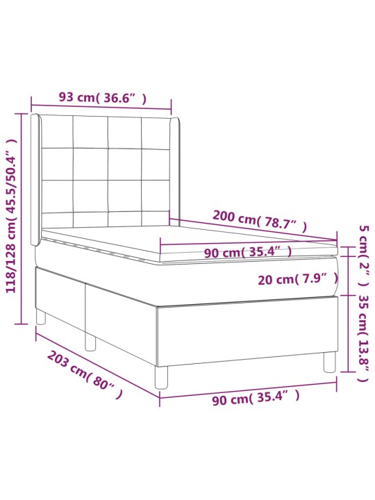 Box spring postel s matrací tmavě hnědá 90x200 cm textil