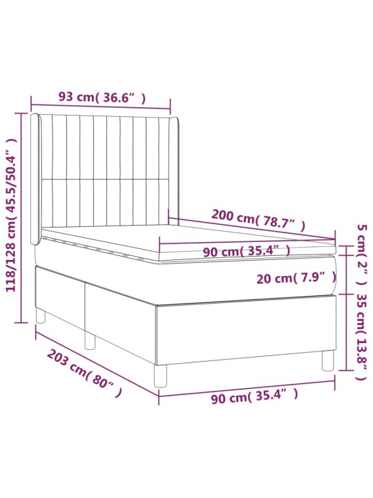 Box spring postel s matrací tmavě šedá 90x200 cm textil