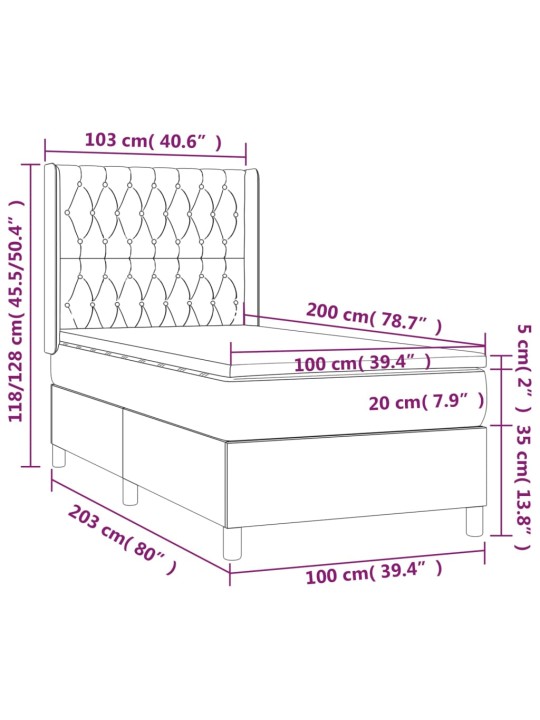 Box spring postel s matrací tmavě šedá 100 x 200 cm textil