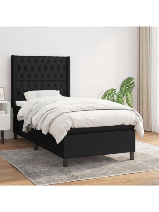 Box spring postel s matrací černá 100 x 200 cm textil