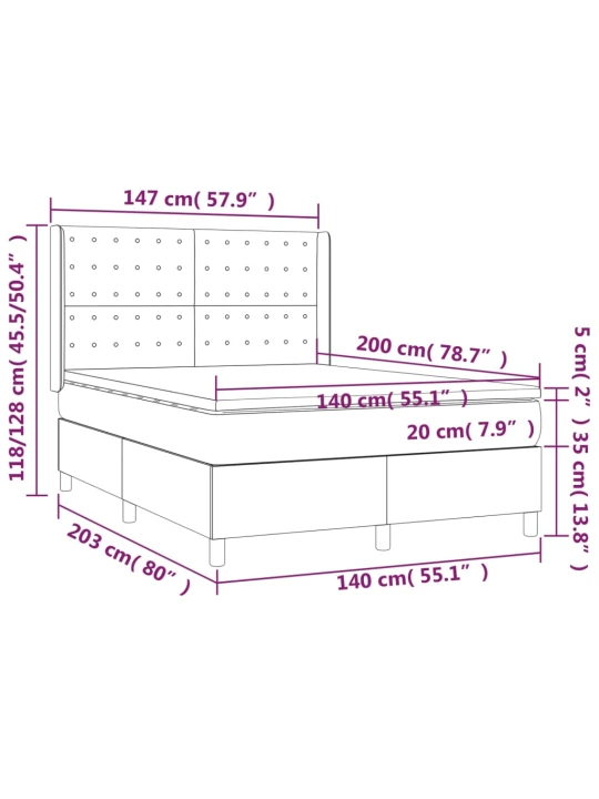 Box spring postel s matrací tmavě šedá 140x200 cm textil
