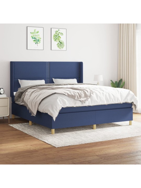 Box spring postel s matrací modrá 160x200 cm textil
