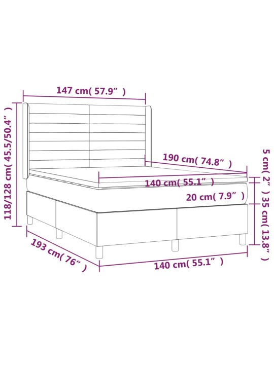 Box spring postel s matrací tmavě šedý 140 x 190 cm textil