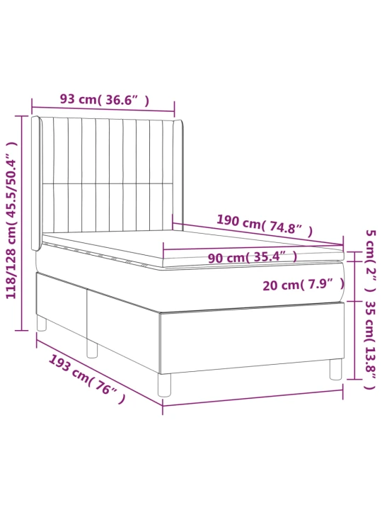 Box spring postel s matrací tmavě šedá 90x190 cm textil