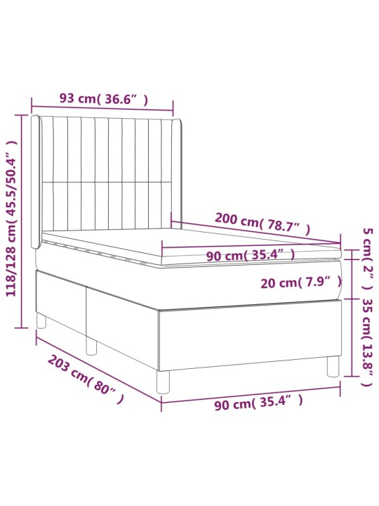 Box spring postel s matrací tmavě šedá 90x200 cm textil