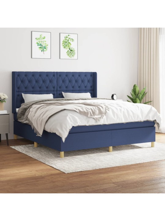 Box spring postel s matrací modrá 160x200 cm textil